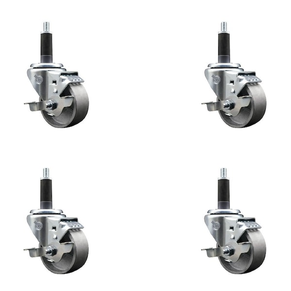 3'' Semi Steel Swivel 1'' Expanding Stem Caster Set with Brake, 4PK